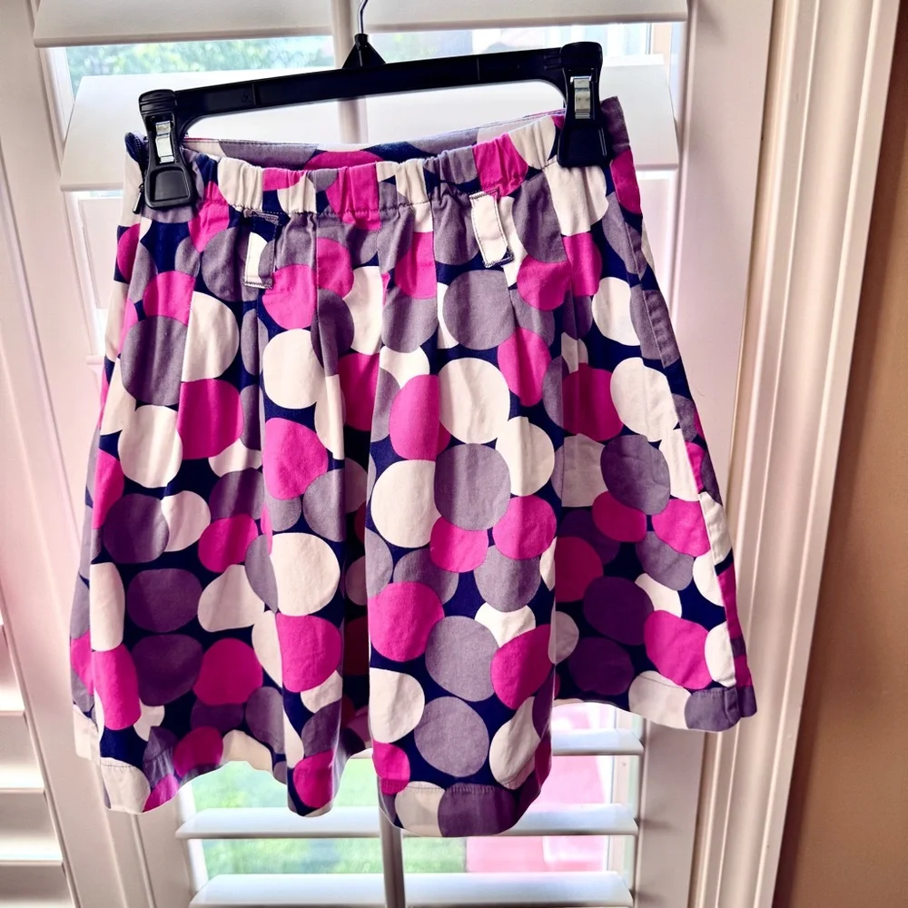 Mini Boden‎ Girls Pink Purple Polka Dot Pleated Skirt 7-8Y Adjustable Waist